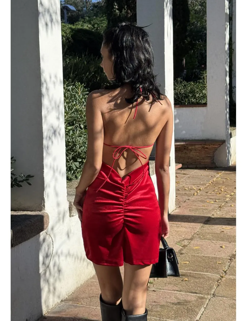 Vestido velvet cascada rojo